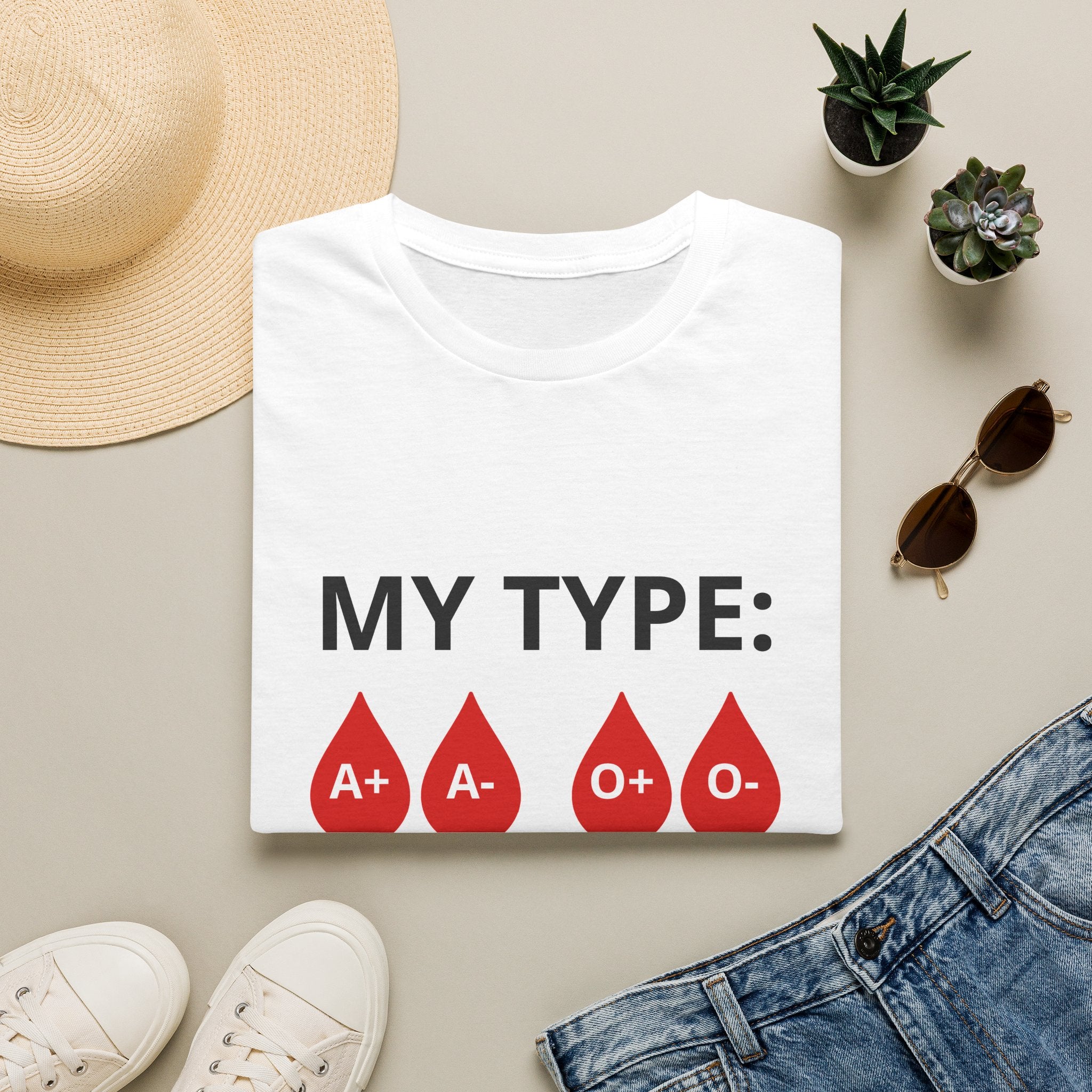 T-Shirt — "My Type:" Blood Type Graphic Tee (A+, A-, O+, O-, B+, B-, AB+, AB-)