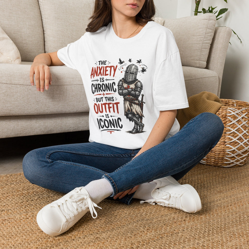 Knight Armor T‑Shirt — “The Anxiety Is Chronic but This Outfit Is Iconic” Graphic Tee