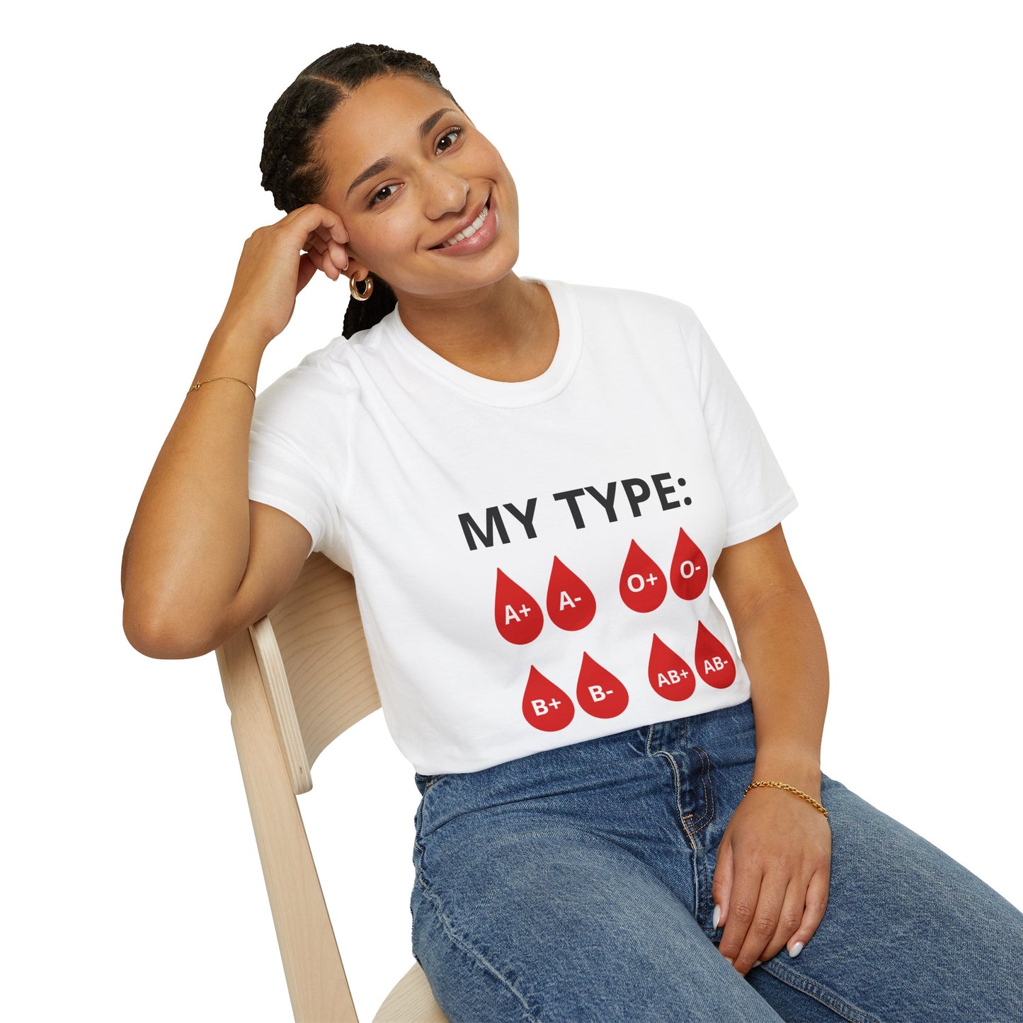 T-Shirt — "My Type:" Blood Type Graphic Tee (A+, A-, O+, O-, B+, B-, AB+, AB-)
